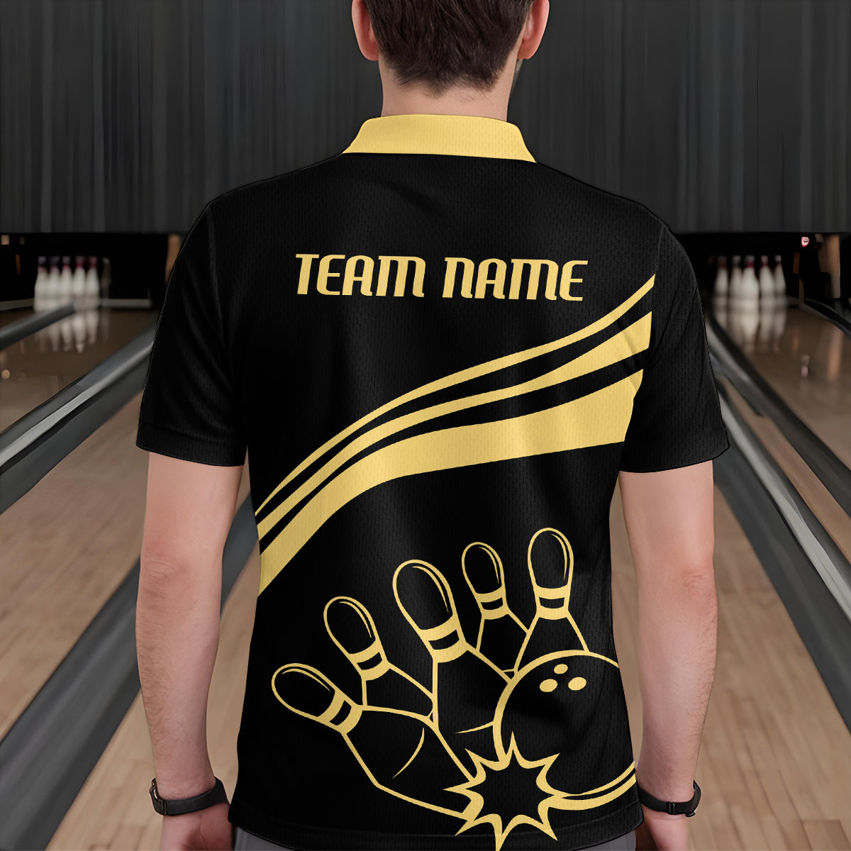 Black&Gold Bowling Polo Shirt For Men Custom Bowling Jersey Vintage Bowling Team League Shirt BDT114