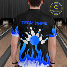 Load image into Gallery viewer, Custom Blue Flame Bowling Shirts for Men Polo &amp; Quarter-Zip Bowling Team Jerseys HNT82