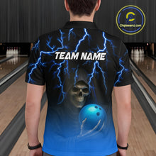 Load image into Gallery viewer, Custom Blue Thunder Skeleton Bowling Jersey for Men Bowling Polo &amp; 1/4 Zip Bowling Team Shirts HNT108