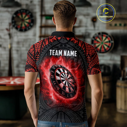 Personalized Red Black Tribal Pattern Darts Polo & 1/4 Zip Custom Dart Shirt For Men, Dart Jerseys TDM4141