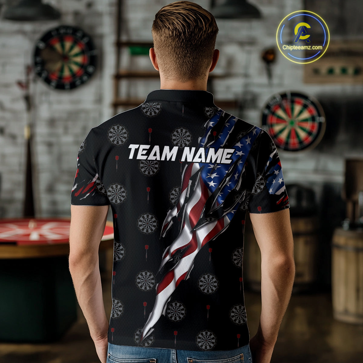 American Flag Scratch Darts Shirt For Men Custom Patriotic Dart Team Jersey Polo & 1/4 Zip TDM4031