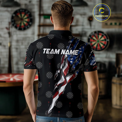 American Flag Scratch Darts Shirt For Men Custom Patriotic Dart Team Jersey Polo & 1/4 Zip TDM4031