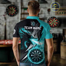 Load image into Gallery viewer, Personalized Strike Black &amp; Turquoise Flaming Dragon Dart Shirts For Men Custom Dart Team Jersey TDM4300