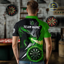 Load image into Gallery viewer, Personalized Striking Black And Green Flaming Dragon Dart Shirts For Men Custom Dart Team Jerseys TDM4299
