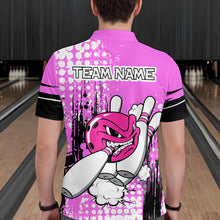 Load image into Gallery viewer, Personalized Pink Funny Crazy Bowling Shirt for Men Polo &amp; Quarter-Zip Bowling Jersey with Team HNT03