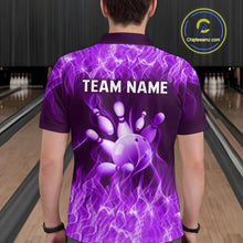 Load image into Gallery viewer, Custom Purple Flame Bowling Jersey for Men Polo &amp; 1/4 Zip Bowling Team Shirts Bowling League HNT150