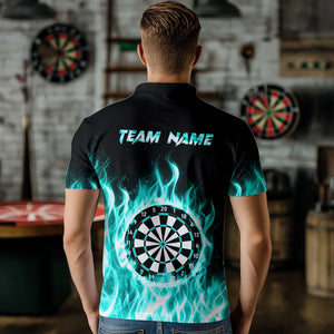 Turquoise Fire Flame Dart Shirt With Pocket For Men Custom Dart Team Jersey TDM3792