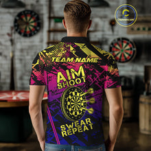 Load image into Gallery viewer, Purple Pink Yellow Grunge Aim Shoot Swear Repeat Dart Shirt For Men Custom Funny Darts Team Jersey TDM4034