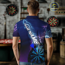 Load image into Gallery viewer, Custom Purple Blue Lightning Strike Dart Shirts For Men, Darts Team Jersey Polo &amp; 1/4 Zip Outfit TDM4140