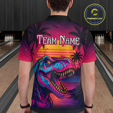Load image into Gallery viewer, Custom Neon Dinosaur Bowling Men Bowling Shirt Polo &amp; Quarter-Zip Bowling Team Jerseys HNT78