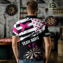 Load image into Gallery viewer, Personalized US Flag Pink Ribbon Darts Shirt For Men Custom Breast Cancer Awareness Darts Jersey TDM4493