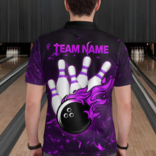 Load image into Gallery viewer, Personalized Purple Bowling Jersey Men Women Flame Bowling Polo Shirt Bowling Shirt BDT424