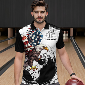 Personalized Eagle Bowling Shirts Patriotic Bowling Jersey for Men Polo Shirt QZT307