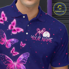 Load image into Gallery viewer, Purple Butterflies Bowling Shirts for Women Men Team Custom Bowling Jerseys MBL135