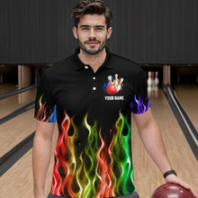 Load image into Gallery viewer, Rainbow Flame Bowling Jersey For Men Personalized Bowling Team Shirts Bowling Polo Shirt BDT324