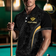 Load image into Gallery viewer, Custom Black Gold 8 Ball Flame Billiard Shirts for Men, Billiard Team Polo &amp; 1/4 Zip Shirts NNT61