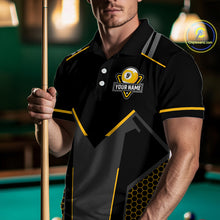 Load image into Gallery viewer, Personalized Yellow Black 9 Ball Billiard Shirt For Men, 9 Ball Pool Team Jersey Polo &amp; 1/4 Zip TDM4476