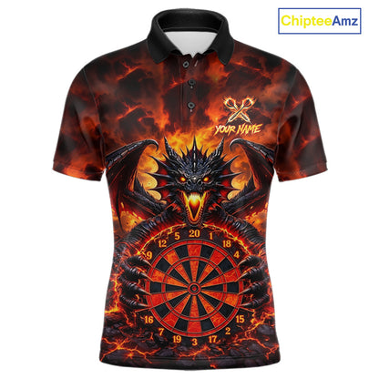Fire Flame Dragon Black & Red Dartboard Dart Polo Shirts For Men Custom Dart Team Shirts NYN2673