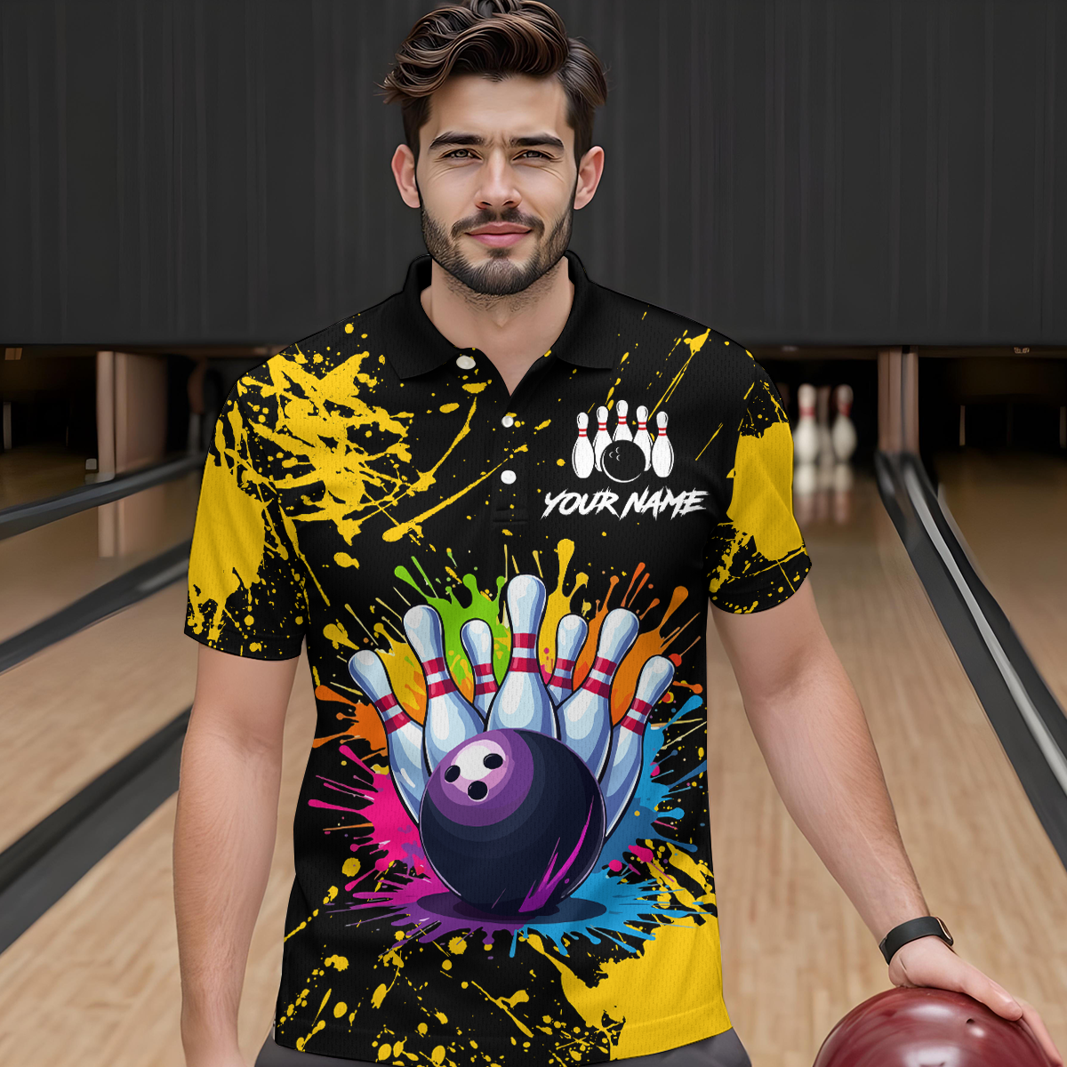 Custom Yellow Watercolor Bowling Shirts for Men Women Team Funny Bowling Jersey MBL45