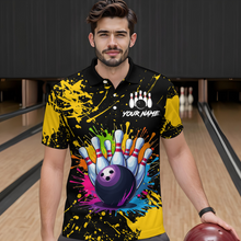 Load image into Gallery viewer, Custom Yellow Watercolor Bowling Shirts for Men Women Team Funny Bowling Jersey MBL45