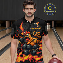 Load image into Gallery viewer, Personalized Chicken Bowling Shirt Orange Flame Bowling for Men Team League Polo &amp; Quarter-Zip QZT706