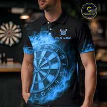 Load image into Gallery viewer, Personalized Blue Dartboard Dragon Flame Darts Shirt For Men Custom Dart Jerseys Polo &amp; 1/4 Zip TDM4070