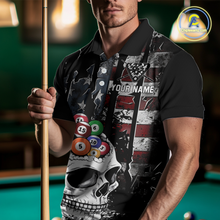 Load image into Gallery viewer, Personalized Skull US Flag Billiard Team Jersey Billiard Shirts for Men Polo &amp; 1/4 Zip NNT42