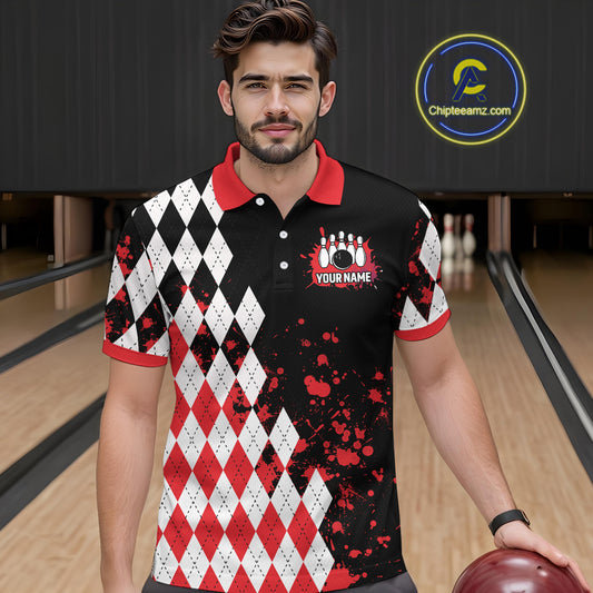 Red argyle pattern Retro Bowling Shirts For Men Custom My drinking team has a bowling problem NQS9825