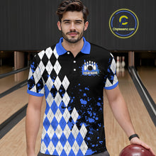 Load image into Gallery viewer, Blue argyle pattern Retro Bowling Shirts For Men Custom My drinking team has a bowling problem NQS9824