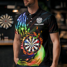 Load image into Gallery viewer, Rainbow Fire Flame Dartboard Darts Polo &amp; Quarter Zip Custom Dart Shirts For Men Dart Jerseys TDM3740
