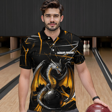 Load image into Gallery viewer, Black &amp; Gold Dragon Bowling Shirt Custom Polo Bowling Jersey for Men Women QZT682