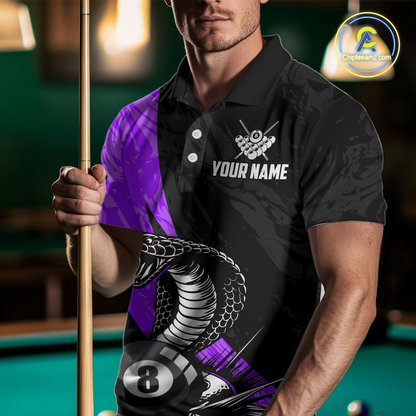 Custom Purple Cobra Snake 8 Ball Pool Billiard Shirts for Men Team Polo & 1/4 Zip Shirts NNT57