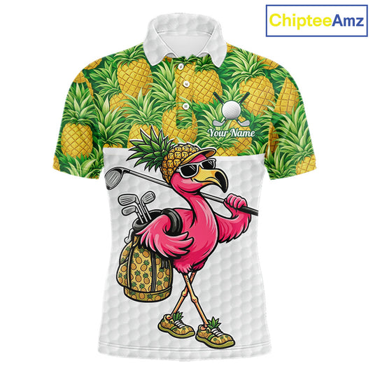 Golfing Flamingo Mens Funny Golf Polo Shirt Custom Yellow Pattern Pineapple Golf Ball Clothes Shirts NHT739