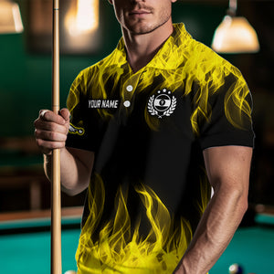 Personalized Yellow Flaming Billiard Jerseys 9 Ball Pool Billiard Shirts for Men Team Polo & 1/4 Zip Shirt NNT32