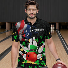 Load image into Gallery viewer, Personalized US Flag St Patrick Day Funny Bowling Shirt Men Team Polo &amp; 1/4 Zip Shirts HNT12