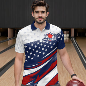 American Flag Bowling Custom Men Bowling Shirt Polo & Quarter-Zip Bowling Team Jerseys HNT50