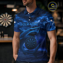 Load image into Gallery viewer, Men&#39;s Custom Darts Shirt - Cobalt Lightning Shark In Ocean With Dartboard And Arrow NYN0330