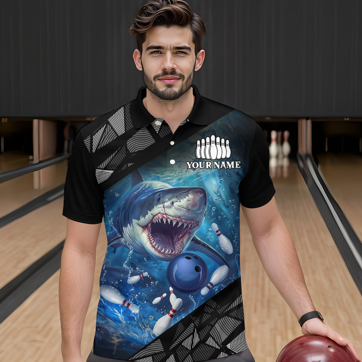 Custom Shark Bowling League Shirts For Men, Personalized Bowling Team Jerseys Polo & Quarter-Zip HNT36