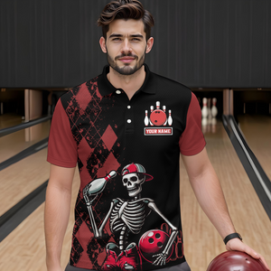 Custom Bowling Polo Shirt for Men Women Skull Bowling Jersey Bowling Team League QZT47-6