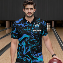 Load image into Gallery viewer, Blue Bowling Custom Men Bowling Shirt Polo &amp; Quarter-Zip Bowling Team Jerseys HNT48