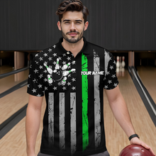 Load image into Gallery viewer, US Green Flag Bowling Shirt for Men Custom Name Polo &amp; Quarter-Zip Bowling Jersey Bowling Team Shirt HNT23