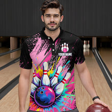 Load image into Gallery viewer, Custom Pink Bowling Shirt for Women Men Bowling Water Color Bowling Polo &amp; 1/4 Zip Shirts MBL37