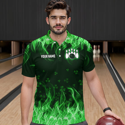 Personalized St Patrick Day Funny Flaming Bowling Shirt Men Team Polo & 1/4 Zip Shirts HNT13