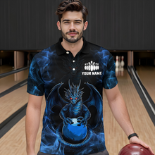 Load image into Gallery viewer, Blue Dragon Custom Name Bowling Shirts For Men, Bowling Team Jersey Polo &amp; Quarter-Zip Shirt HNT39