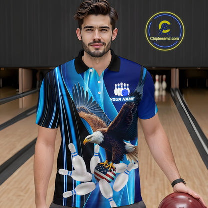 Custom Blue Eagle Bowling Shirt for Men Women Team Bowling Polo Shirts & 1/4 Zip MBL95