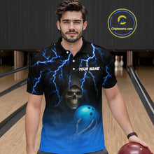 Load image into Gallery viewer, Custom Blue Thunder Skeleton Bowling Jersey for Men Bowling Polo &amp; 1/4 Zip Bowling Team Shirts HNT108