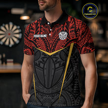 Load image into Gallery viewer, Personalized Red Black Tribal Pattern Darts Polo &amp; 1/4 Zip Custom Dart Shirt For Men, Dart Jerseys TDM4141