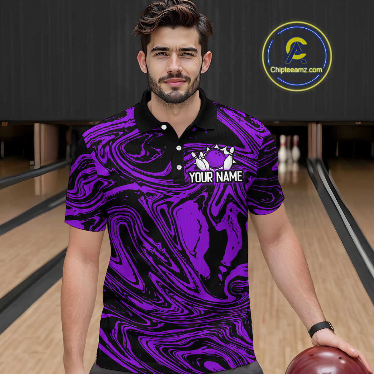 Custom Purple Bowling Men Bowling Shirt Polo & Quarter-Zip Bowling Team Jerseys HNT81