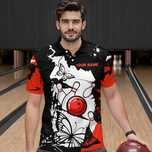 Custom Red Butterflies Bowling Shirt for Men Women Team Bowling Polo&Quater Zip MBL76