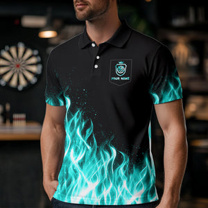Turquoise Fire Flame Dart Shirt With Pocket For Men Custom Dart Team Jersey TDM3792